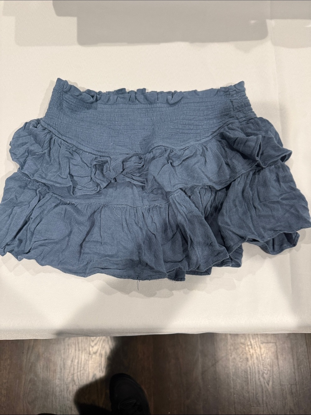 Tiered Ruffle Mini Skirt in Dusty Blue